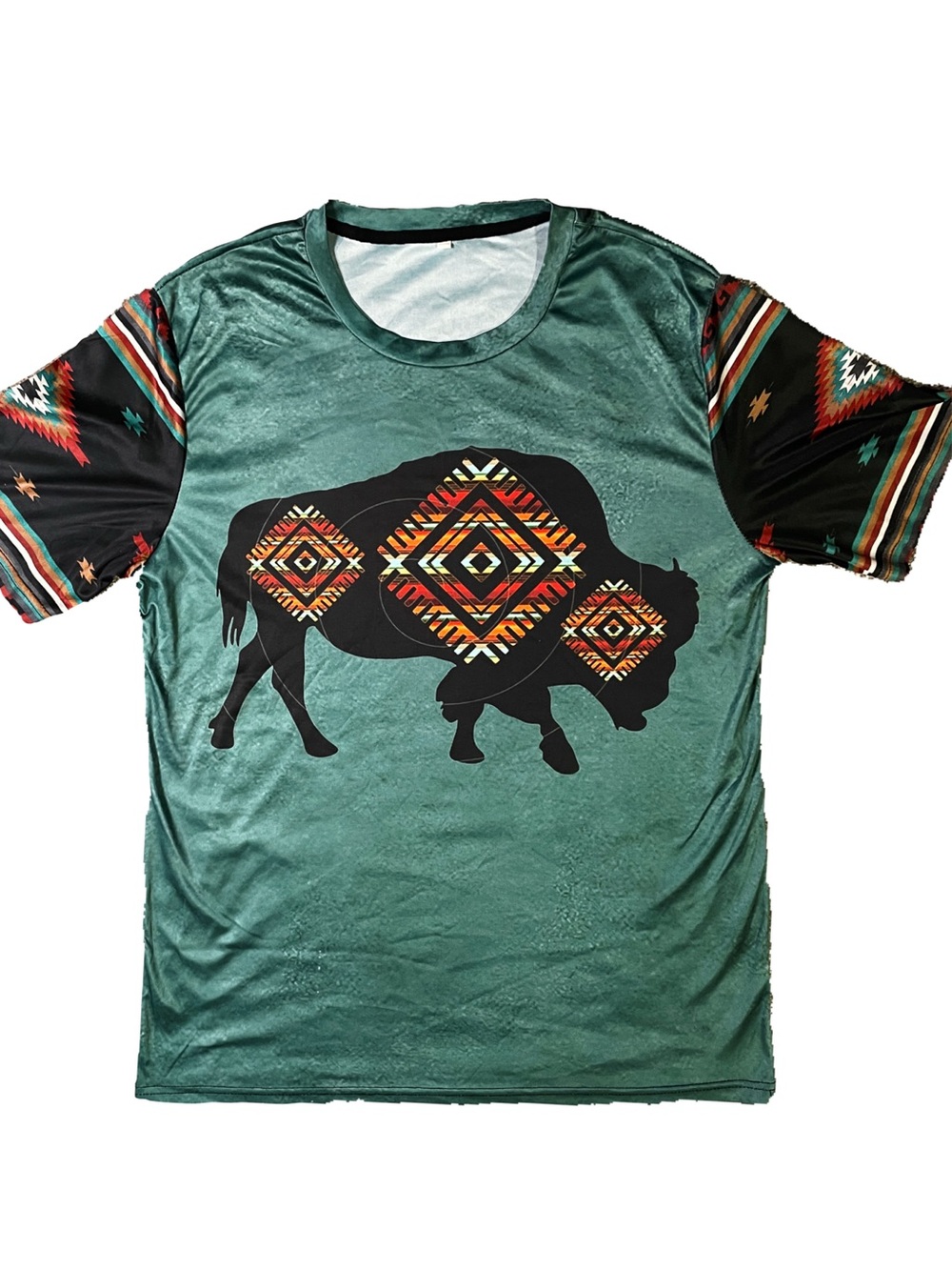 Western Aztec Tribal Bison Buffalo Oversized Graphic Top T-Shirt Medium